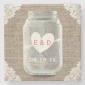 Rustic Lace & Burlap Mason Jar bruiloft Stenen Onderzetter (Voorkant)