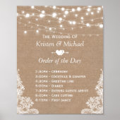 Rustic Lace Burlap Order of the Day Wedding Sign Poster (Voorkant)