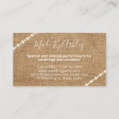 Rustic Lace Burlap Pearls Handmade Wedding Favors Visitekaartje (Achterkant)