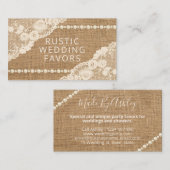Rustic Lace Burlap Pearls Handmade Wedding Favors Visitekaartje (Voorkant / Achterkant)