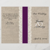 Rustic Lace & Burlap Plum Ribbon Wedding Programme (Voorkant)