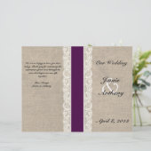 Rustic Lace & Burlap Plum Ribbon Wedding Programme (Staand voorkant)
