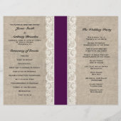 Rustic Lace & Burlap Plum Ribbon Wedding Programme (Achterkant)