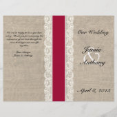Rustic Lace & Burlap Red Ribbon Wedding Programme (Voorkant)