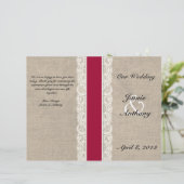 Rustic Lace & Burlap Red Ribbon Wedding Programme (Staand voorkant)