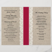 Rustic Lace & Burlap Red Ribbon Wedding Programme (Achterkant)