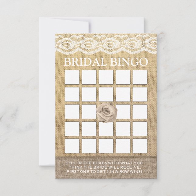 Rustic Lace Burlap Roos Vrijgezellenfeest Bingo Ka (Voorkant)