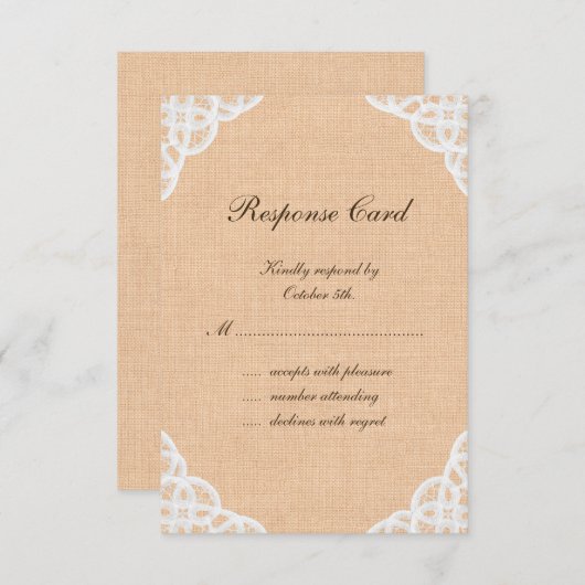Rustic Lace & Burlap RSVP (Voorkant / Achterkant)