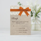 Rustic Lace Burlap RSVP Card Burnt Oranje Kaartje (Staand voorkant)