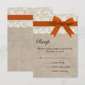 Rustic Lace Burlap RSVP Card Burnt Oranje Kaartje (Voorkant / Achterkant)
