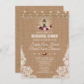 Rustic Lace Burlap String Lights Rehearsal Dinner Kaart (Voorkant / Achterkant)