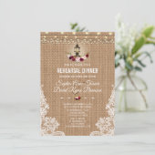 Rustic Lace Burlap String Lights Rehearsal Dinner Kaart (Staand voorkant)