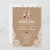 Rustic Lace Burlap String Lights Rehearsal Dinner Kaart (Voorkant)