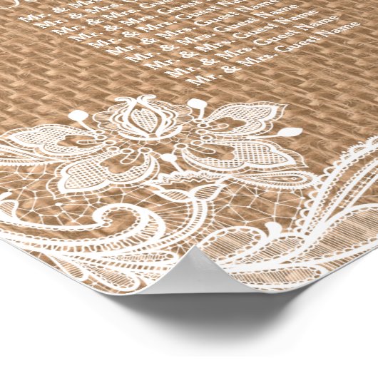 Rustic Lace Burlap String Lights Seating Chart Poster (Hoek)