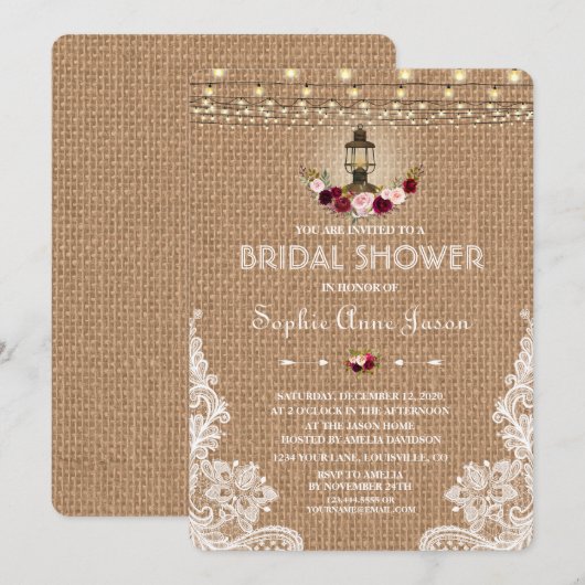 Rustic Lace Burlap String Lights Vrijgezellenfeest Kaart (Voorkant / Achterkant)