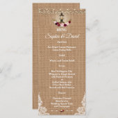Rustic Lace Burlap String Lights Wedding Menu (Voorkant / Achterkant)