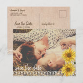 Rustic Lace & Burlap Sunflower Save the Date Aankondigingskaart (Voorkant / Achterkant)