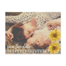 Rustic Lace & Burlap Sunflower Save the Date