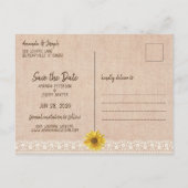 Rustic Lace & Burlap Sunflower Save the Date Aankondigingskaart (Achterkant)