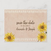 Rustic Lace & Burlap Sunflower Save the Date Aankondigingskaart (Voorkant)