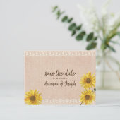Rustic Lace & Burlap Sunflower Save the Date Aankondigingskaart (Staand voorkant)