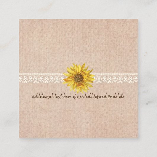 Rustic Lace & Burlap Sunflower Wedding Informatiekaartje (Achterkant)