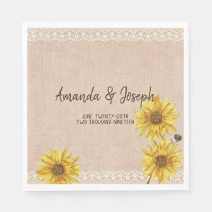 Rustic Lace & Burlap Sunflower Wedding Napkins Servet