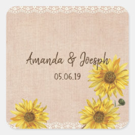 Rustic Lace & Burlap Sunflower Wedding Stickers
