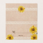 Rustic Lace & Burlap Sunflower Wedding Table No. Visitekaartje (Buitenkant ongevouwen)