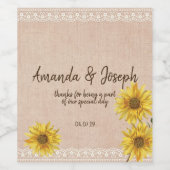 Rustic Lace & Burlap Sunflower Wijn Etiket (Enkel label)