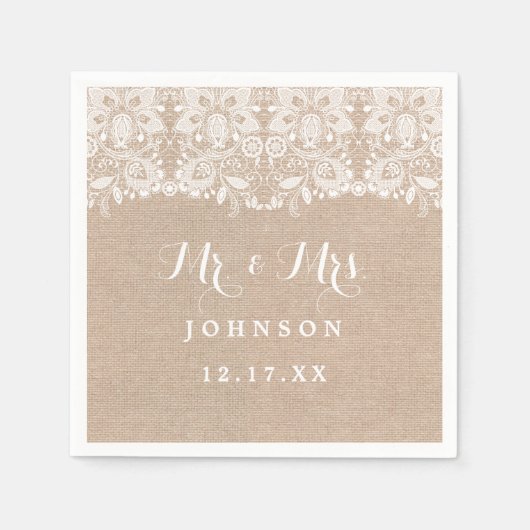 Rustic Lace Burlap Trouwpapier Servetten (Voorkant)