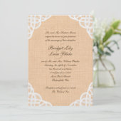 Rustic Lace & Burlap Wedding Invitation Kaart (Staand voorkant)