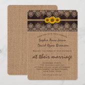 Rustic Lace Burlap Wood Huwelijksuitnodiging Kaart (Voorkant / Achterkant)