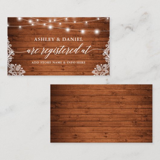 Rustic Lace Calligraphy Wedding Registry Kaart (Voorkant / Achterkant)