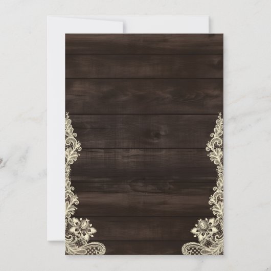 Rustic Lace Dark Wood Just Love Script Wedding Kaart (Achterkant)