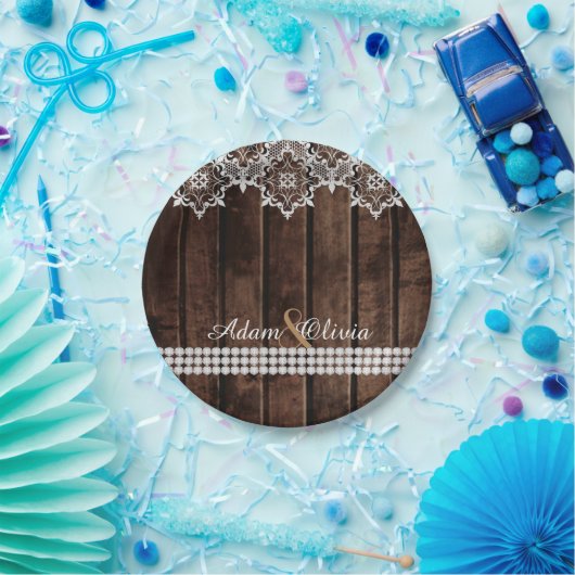 Rustic Lace & Diamonds Wedding Papieren Bordje (Feest)