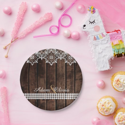 Rustic Lace & Diamonds Wedding Papieren Bordje (Feest)