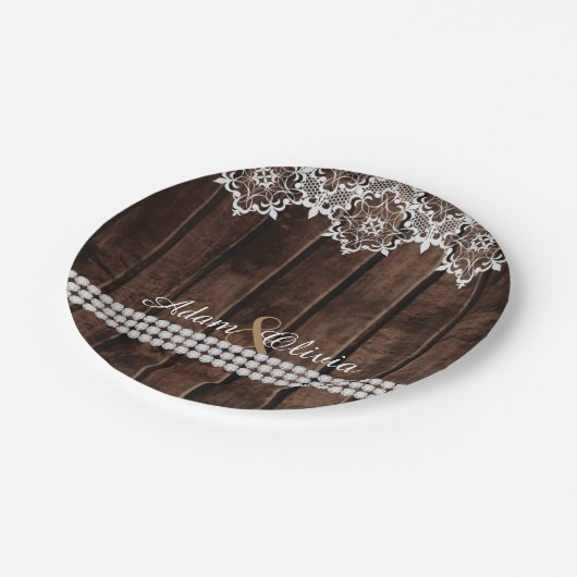 Rustic Lace & Diamonds Wedding Papieren Bordje (Gekanteld)