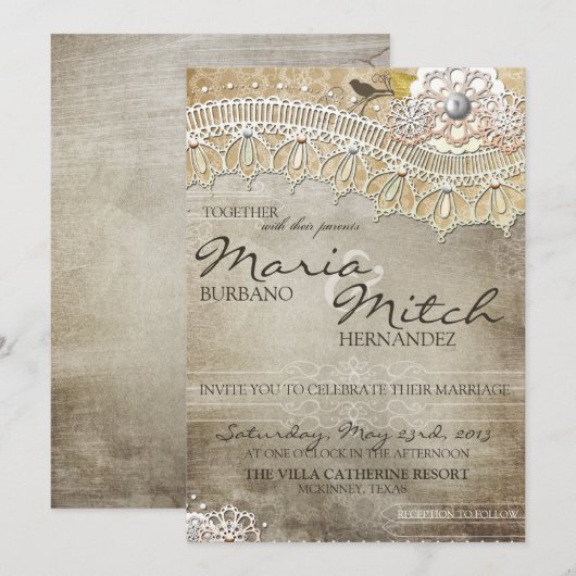 Rustic Lace Distress Wedding Kaart (Voorkant / Achterkant)