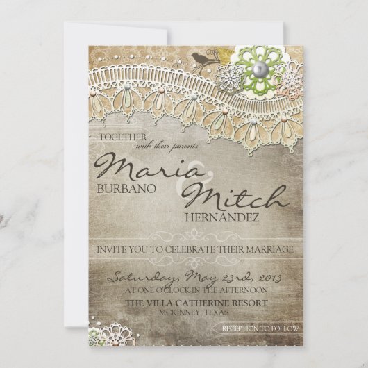 Rustic Lace Distress Wedding Kaart (Voorkant)