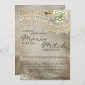 Rustic Lace Distress Wedding Kaart (Voorkant / Achterkant)