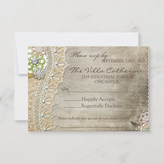 Rustic Lace Distress Wedding Reception RSVP (Voorkant)