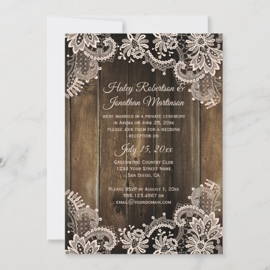 Rustic Lace en Barn Wood Ontvangst Only Kaart (Voorkant)