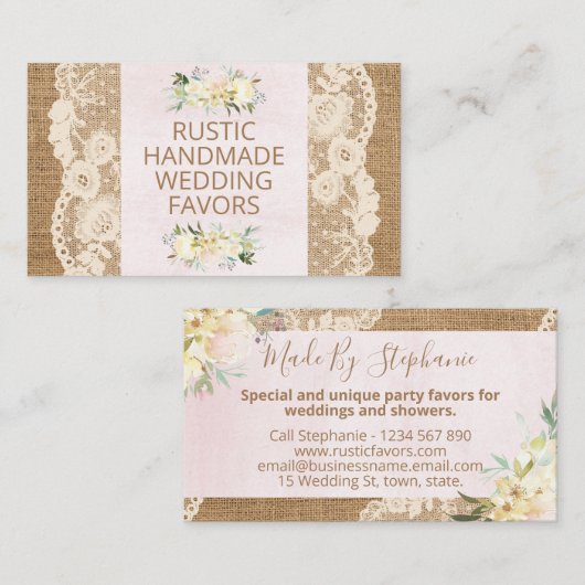 Rustic Lace en Burlap Handmade Wedding Favors Visitekaartje (Voorkant / Achterkant)