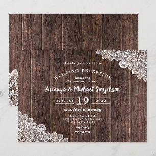 Rustic Lace en Donkere Houten Bruiloftsreceptie al Kaart