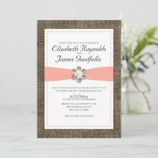Rustic Lace en Pearl Wedding Invitations Kaart (Staand voorkant)