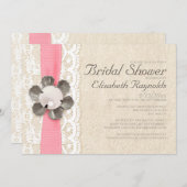 Rustic Lace en Pearls Bridal Shower Invitations Kaart (Voorkant / Achterkant)