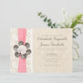 Rustic Lace en Pearls Wedding Invitations Kaart (Staand voorkant)