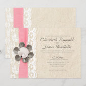 Rustic Lace en Pearls Wedding Invitations Kaart (Voorkant / Achterkant)