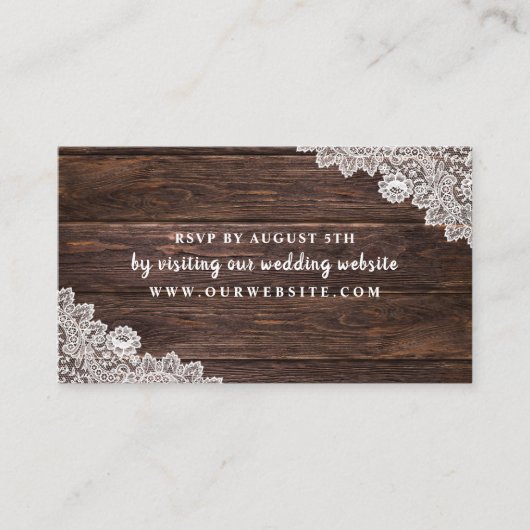 Rustic Lace en Wood Rsvp Informatiekaartje (Voorkant)